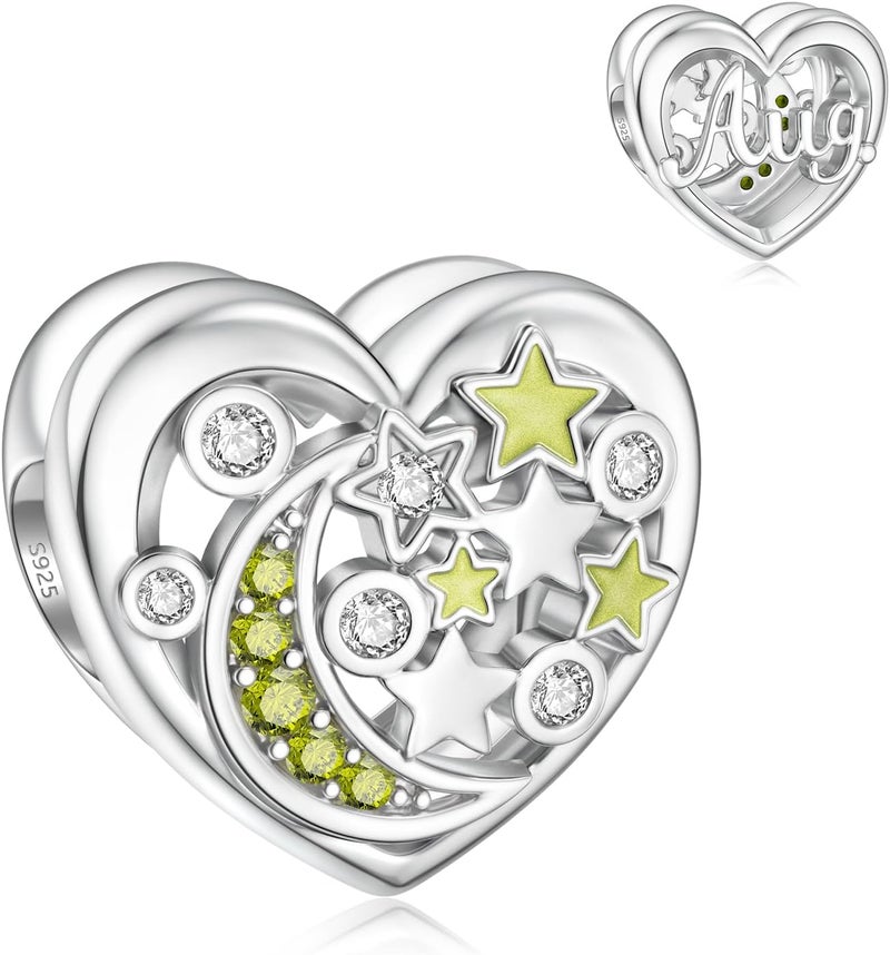 DALARAN Birthstone Charms for Charms Bracelet 925 Sterling Silver Heart Bead Happy Birthday Charms for Women - Image 1